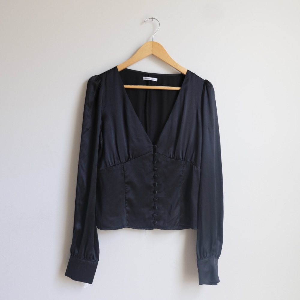 Reformation black cadence silk top L